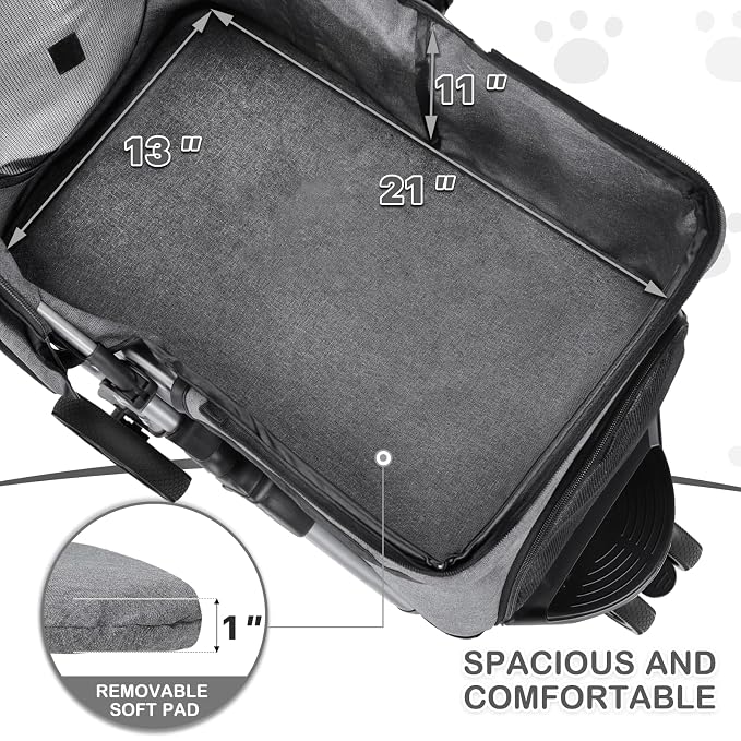MoNiBloom Pet Stroller for Small/Medium Dogs and Cats up to 33 lbs, Gray | Foldable Dog Stroller 3 Wheels Pet Strolling Cart w/ Storage Basket Cup Holder, Breathable and Visible Mesh for All-Season