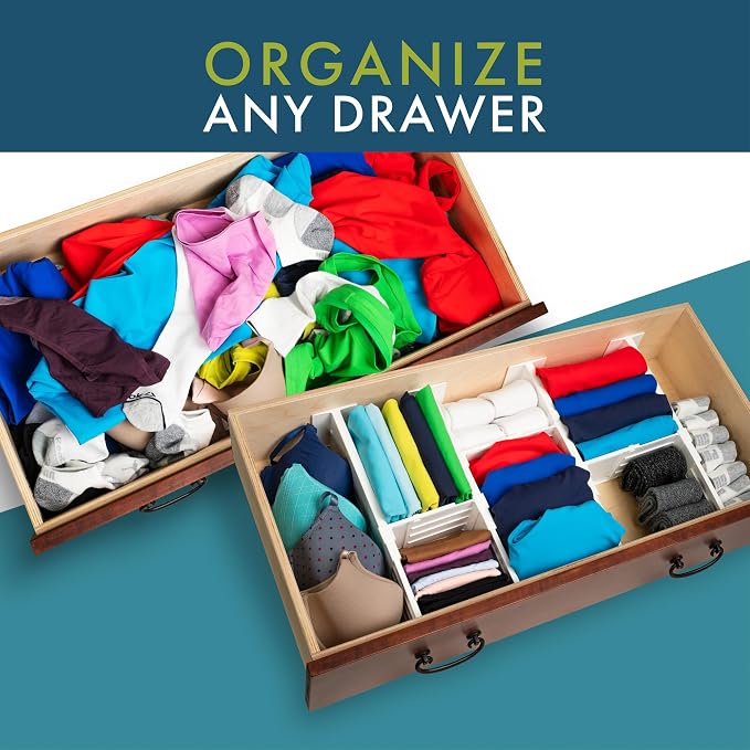 Dial Industries Dresser Drawer Organizer Dividers, Set of 4, 4.5" Deep | Slides apart to fit drawers of any length, Separates socks, underwear and small items, Great for bedroom or bathroom drawers