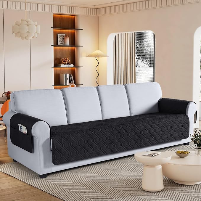 VANSOFY Waterproof Oversized Couch Cover for Pets, Black, 78.7" | Non-Slip, Washable, Utility Pockets, Pet Friendly, Furniture Protector Slipcover for 4 Cushion Couch