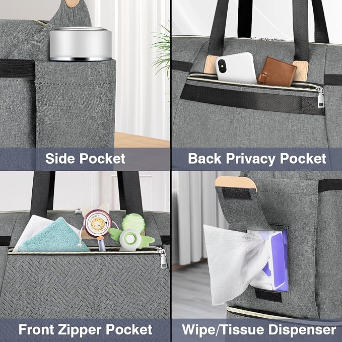 Diaper Bag Tote for Baby 7PCS, Large Mommy Bag with Portable Changing Pad | Multifunctional Hospital Bags for Labor and Delivery with Pacifier Case and Organizer Pouches,Travel Baby Bag for Boy Girl