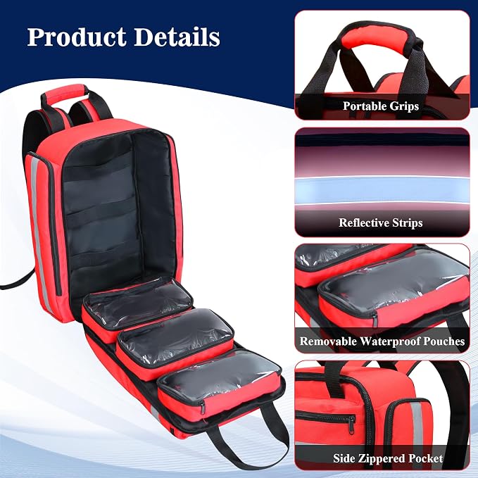 First Aid Bag Empty,EMS,EMT,Emergency Trauma Doctor Bag,First Aid Kit For Car,Home,Hiking,Camping and Travel(Red)