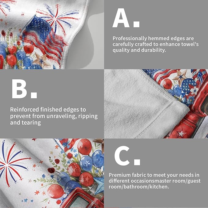Giwawa 4th of July American Truck Hand Towels Set of 2 Independence Day Bath Towels Soft Absorbent Patriotic Holiday Decorative Fingertip Towels