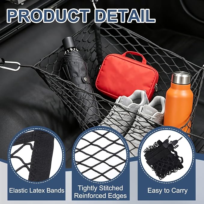PATIKIL Truck Cargo Net, (39.4 x 31.5 Inch, Black) with Base and D-Ring | Single Elastic Adjustable Trunk Bed Net Stretchable Mesh Storage Organizer Heavy Duty for Pickup Trucks SUV Cars