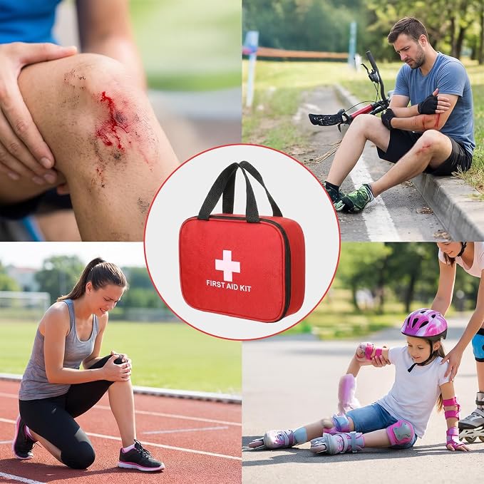 10 Pieces Empty First Aid Bag, Compact First Aid Kit Bag Empty with Dual Handles, Red Oxford Fabric Medical Pouch for Home, Car, Camping, Hiking, Travel Emergency