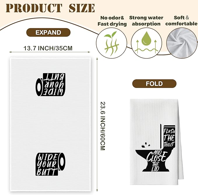 Bath Towels Set of 2, Black and White Dish Towel for Bathroom Spa Kitchen, Toilet Roll Decorative Hand Towels, Fast Drying Tea Towel, Housewarming Xmas Gifts for Women Mom -B34