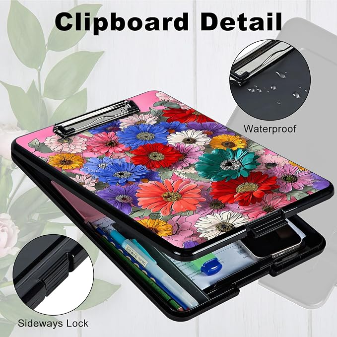 Heavy Duty Storage Clipboard, Slim Nursing Clipboard with Internal Pen Case, Portable File Organizer Case for A4 Letter Size Paper Office Medical Professionals, Wildflower Pink