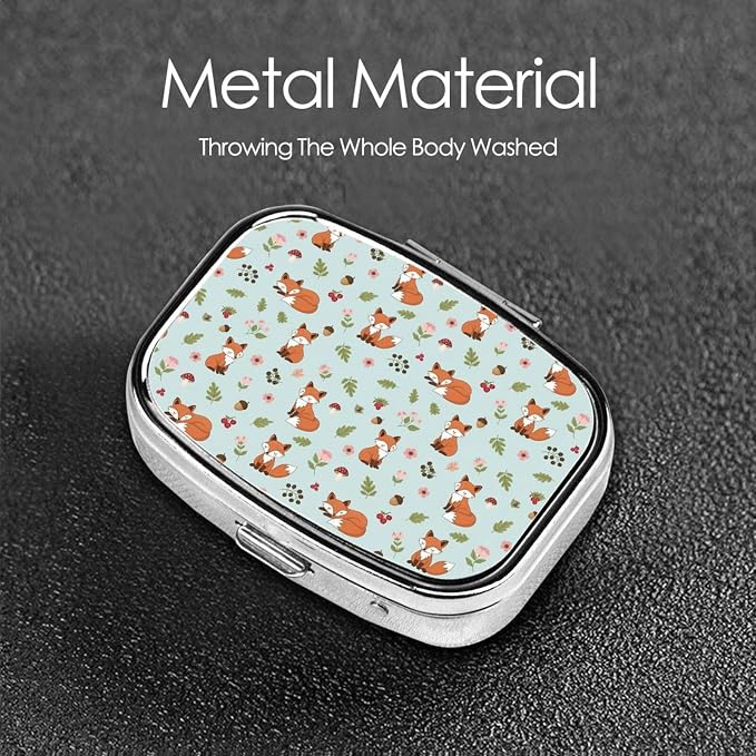Elderly Pill Organizer Simple AM/PM Box Large-Compartment Medicine Case Arthritis-Friendly, Floral Flowers Mushroom Foxes