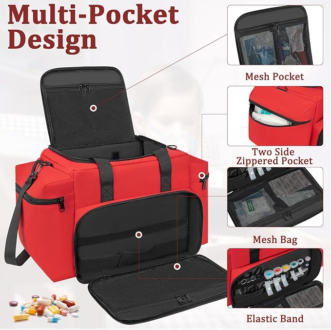 Professional Empty EMT First Responder Bag,20.5" x 13.8" x 12.2" Extra Large Trauma First Aid Carrying Bag for Paramedics and Emergency Supplies Kit,Medical for Business,Home,Outdoor