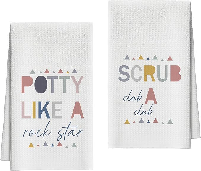 Kitchen Towels Set of 4, Colorful Sayings Dish Towel for Kitchen, Potty Scrub Bathroom Decorative Hand Towels, Fast Drying Tea Towel, Housewarming Xmas Gifts for Women Mom -B38