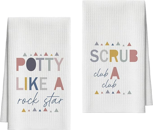 Kitchen Towels Set of 4, Colorful Sayings Dish Towel for Kitchen, Potty Scrub Bathroom Decorative Hand Towels, Fast Drying Tea Towel, Housewarming Xmas Gifts for Women Mom -B38