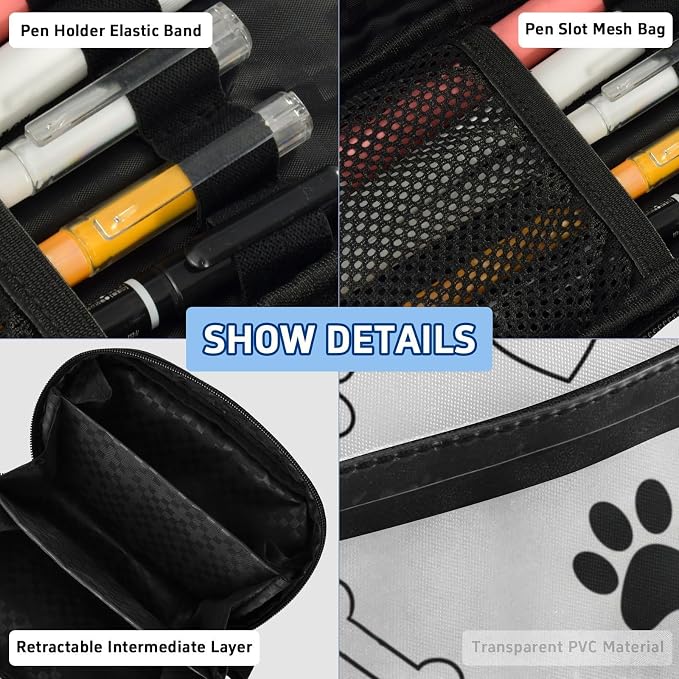Pet Valentines Paw White print Large Capacity Pencil Case with Zipper Water Resistant Portable Organizer Pen Bag for Students Office School