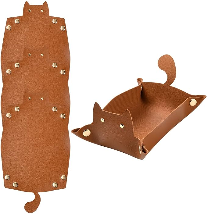 Craftdady 4 PCS Foldable Leather Tray Camel Cat-Shaped Jewelry Valet Tray
