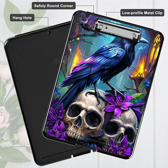 Purple Flower Eagle A4 Clipboard with Storage Pen Holder, Clipboards Organizer Nursing Clipboard Foldable File Folder Plastic Clipboard Folio Clip Board for Office Students Classroom Doctor