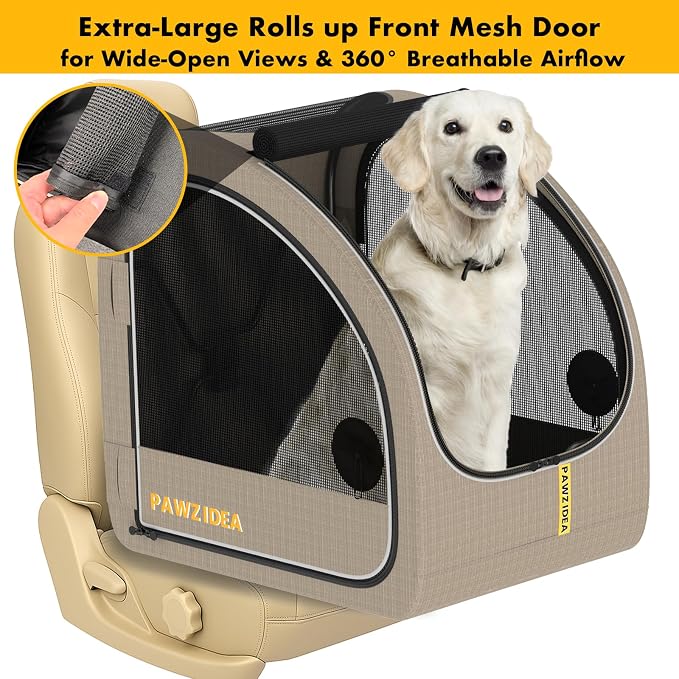 PAWZIDEA 3-in-1 Large Dog Stroller with Detachable Carrier, 45% Extra Tall | Dog Crate Car Travel for 2 Medium Dogs Sit Upright, Foldable Jogger Pet Stroller All-Terrain Up to 100lbs, Storage Organizer