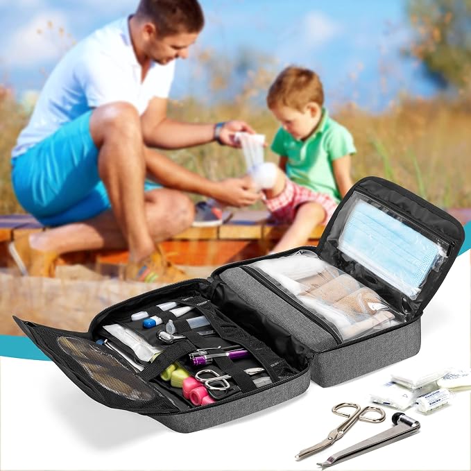 Trunab First Aid Trauma Bag with 2 Inner Flaps, Medical Supplies Pouch | Empty Bag with Hand Strap, Customizable Interior for Home or Outdoor Use