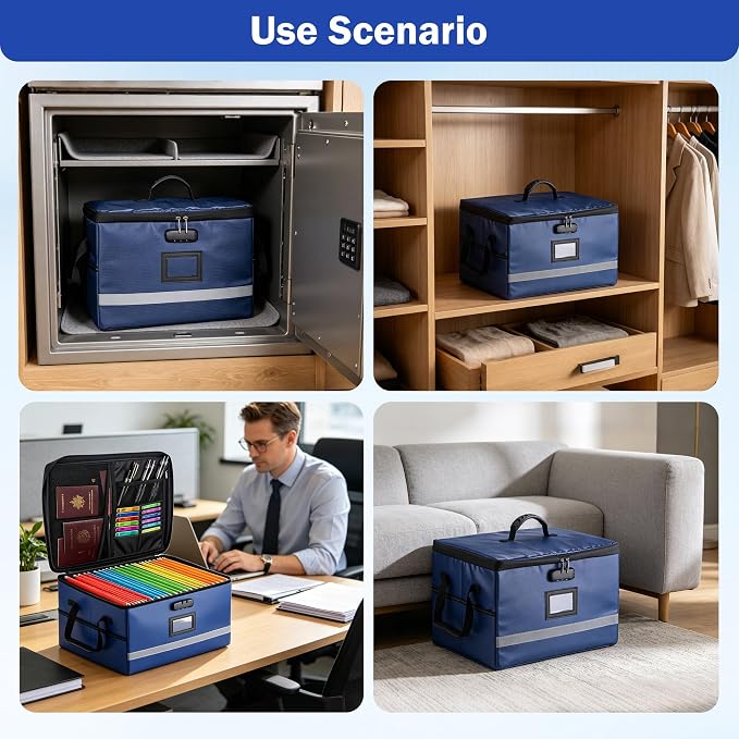 EXLIFBAG File Organizer, Fireproof File Box with Lids, Important Document Organizer Box with Lock, Portable File Folder Organizer with Handle