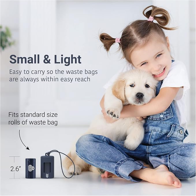 SVD.PET Retractable Dog Poop Bag Holder with 15 Waste Bags | Stretchy lanyard, fits all dog leashes, compatible with hollow cardboard core waste bag rolls, portable for daily dog walking