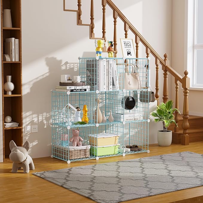 C&AHOME Wire Cube Storage, 8 - Cube Organizer Metal C Grids Units, Blue | Modular Shelves Units, Closet Organizer, Storage Bins Shelving, Ideal for Home, Office, Living Room