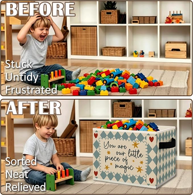 Inspirational Kids Cube Storage Bins with Handles, You Are Our Little Piece of Magic Nursery Collapsible Fabric Storage Basket Boxes Books Clothes Organizer for Girls Boys Room Bedroom