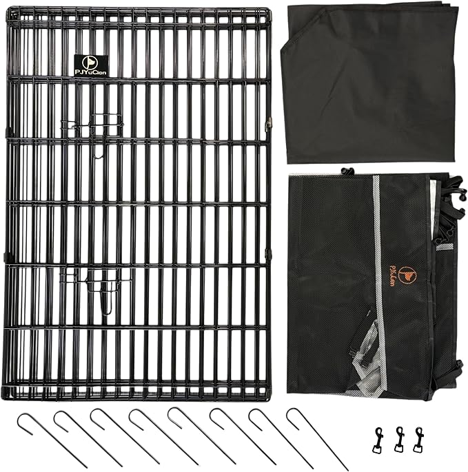 PJYuCien Puppy Playpen with Top Cover & Bottom Pad, 8 Panels 36" H, Black | 24"W, Medium Pet Safe Sanctuary, Foldable Octagonal Pen, Versatile, Indoor & Outdoor, Backyard Pasture, Protects Floors