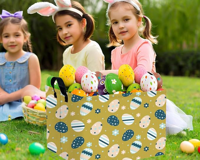 Large Rectangular Easter Baskets Empty Waterproof Boy Toy Box Foldable Kid's Gifts Storage Bin Spring Room Decor(Retro Floral Egg)