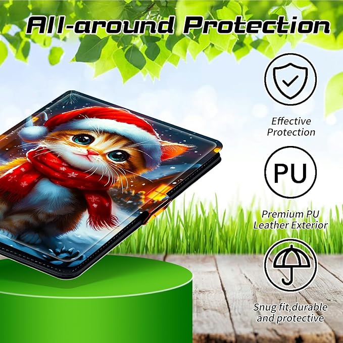 Universal Tablet Case for T-Mobile Revvl Tab 2 10.1" Model:9185W 2025/Revvl Tab 5G 10.36" 2023, 360 Degree Rotating Kickstand Protective Stand Leather Shell Cover for 9"-10.5", Red Hat Cat