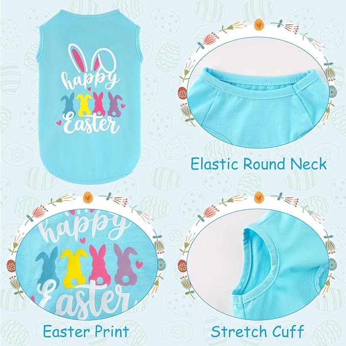 Dog Easter Outfit Shirt Soft Cotton Stretchy Lightweight Easter Dog Clothes Shirts Sleeveless Vest for Small Medium Large Dogs Cats