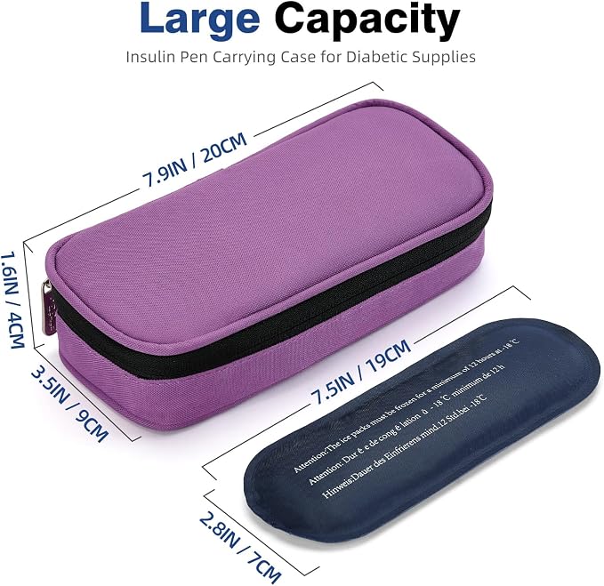 apollo walker Insulin Cooler Travel Case with Ice Packs and Insulation | TSA Approved Includes 2 x 90g ice packs for 9-hour cooling insulin pens & syringes for Diabetics to Carry (Purple)
