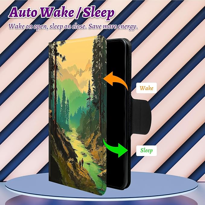 Rotating Handle Case for Samsung Galaxy Tab A8 10.5" 2022 (SM-X200/X205/X207), 360 Degree Swivel Kickstand with Magnetic Closure Shockproof Leather Cover for Women Men, Green Forest Creek