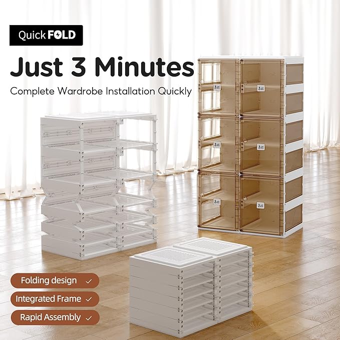 ANTBOX Foldable Shoe Rack,Shoe Organizers for Closet Plastic Shoe Storage Box For Entryway,Living Room,Large Sturdy Stackable Sneaker Cabinet Bins With Magnetic Clear Door 6 Tiers 12 Pairs