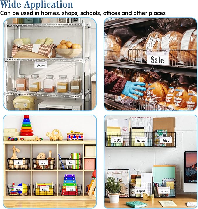 ELEMGULY Basket Label Holders, 20PCS Plastic Basket Label Clips with Easy Button Lock Design, Wire Shelf Label Holder Wire Rack Display Holder Price Sign for Home Market (20pcs Label Paper Included)