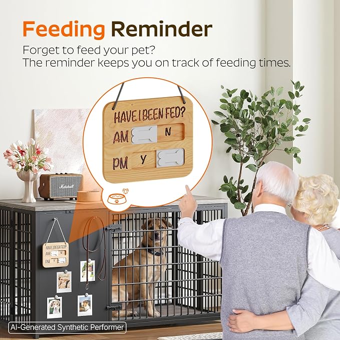 YATINEY Foldable Dog Crate Furniture, Dog Crate with DIY Frame, Heavy Duty Dog Kennel Indoor with Hooks, Wooden Dog Cage End Table, for Small/Medium Dogs, Greige DC95BG