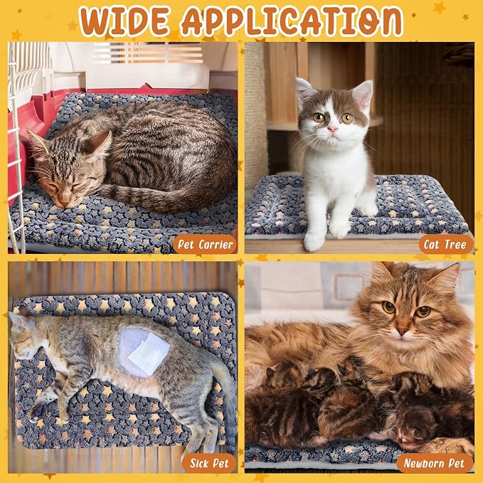 2 Pack Self Warming Cat Mat Self Heating Pad Bed Reversible Machine Washable Reflects Body Heat Warm Thermal Pet Pad Crate Blanket for Feral and Indoor Cat (Dark Grey,21" X 14",Star)