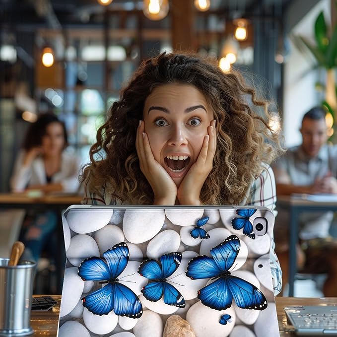 for Microsoft Surface Go 4/3/2/1-10.5" 2021 Tablet Case,Auto Wake/Sleep,Adjustable Stand Protective Cover - Blue Butterfly Pebble Pattern
