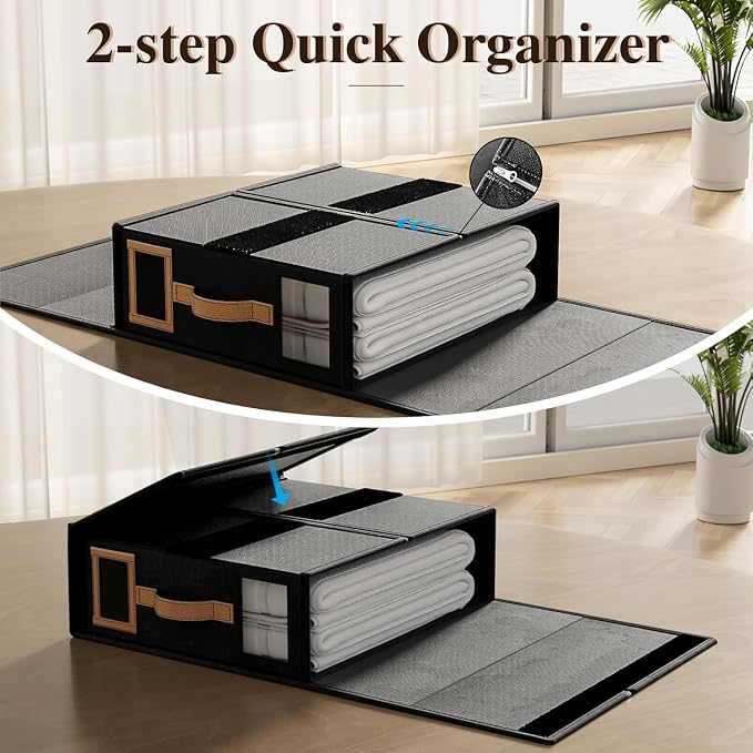 8 Pack Bed Sheets Organizers And Storage,Sheets Set Folder Keeper with Handle,Foldable Bedding Storage Box For Linen Closet,Duvet Cover(King Size-3.7 Gal,Black)