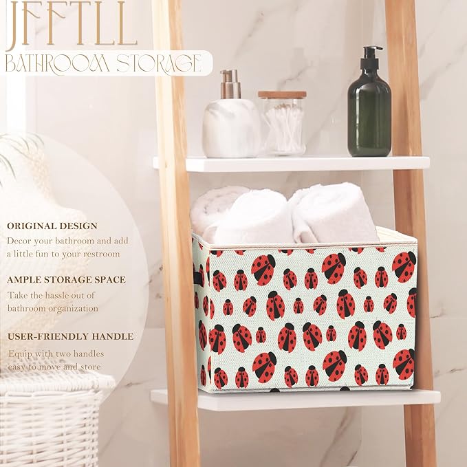 Ladybug Storage Bins with Handles, Ladybug Gifts for Women Men, Cute Ladybird Insect Collapsible Laundry Basket Storage Box for Home Bedroom Bathroom Clothes Toys Books -Blue