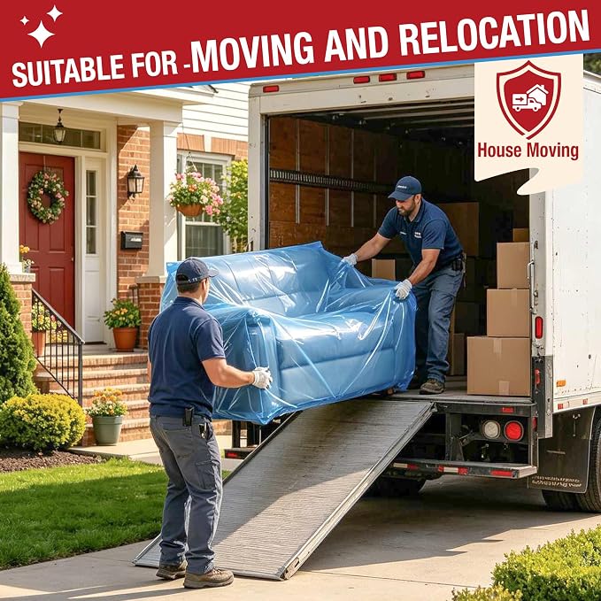 Extra Large Couch Loveseat Moving Cover for Storage Transportation | Sofa Couch Clear Plastic Moving Cover with Labels, Waterproof and Dust Proof, Bag Open Size 68x 62 x 42 Inch, Blue