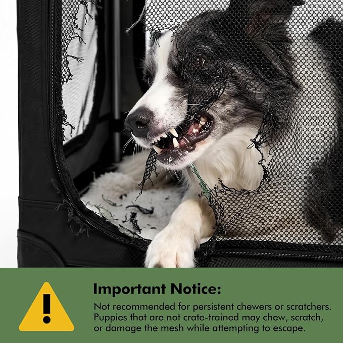 Veraste 33" Soft Collapsible Travel Dog Crate for Medium Large Dogs,Black | 4-Door Foldable Travel Crate,breathable mesh, foldable with storage bag