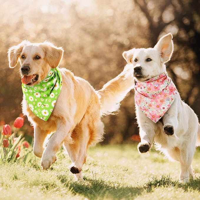 Weewooday 8 Pcs Dog Bandana Girl, Summer Cute Sunflower Daisy Puppy Bandana | Cooling Dog Scarf, Adjustable Dog Bib Handkerchief, Washable Triangle for Large Medium Cat Pet Birthday Holiday Costume Gift