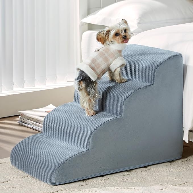 LEXTRO Dog Steps for Bed, 4-Steps Dog Stairs for Bed, Pet Ramp with Highly Supportive Foam and Non-Slip Bottom, Pet Stairs for Large Dogs and Medium Dogs (High 19.7 Inch)