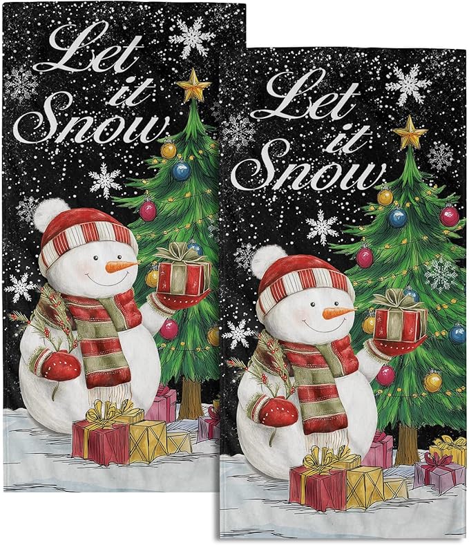Giwawa Winter Snowman Hand Towels Set of 2 Xmas Tree Fingertip Face Towel Holiday Decorative Absorbent Dish Towels for Bathroom Kitchen Hotel Spa