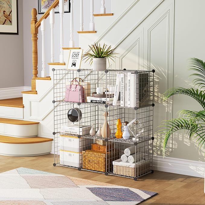 C&AHOME Wire Cube Storage, 9 - Cube Organizer Metal C Grids, Silver Gray | Modular Shelves Units, Closet Organizer, Storage Bins Shelving, Ideal for Home, Office, Living Room