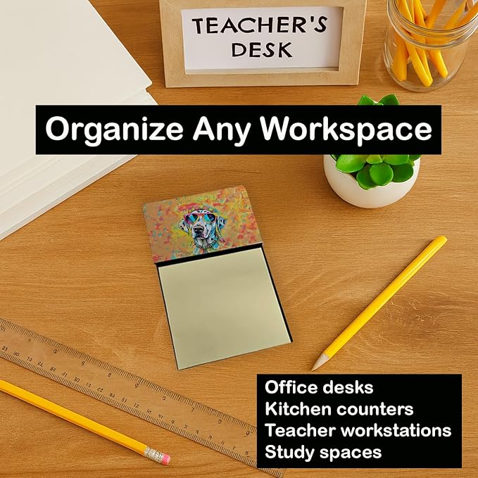 Caroline's Treasures Dalmatian Hippie Dawg Sticky Note Holder Refillable Dispenser Self-Sticky Note Pads, Memo Pads Blank Desk Accessories