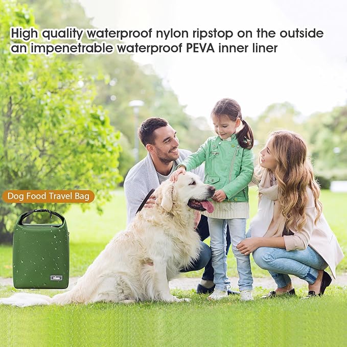 Dog Food Travel Bag Pet Food Container2PCS Collapsible Dog Travel Bowls and Zipper Side Pocket 20L (Green, Large)