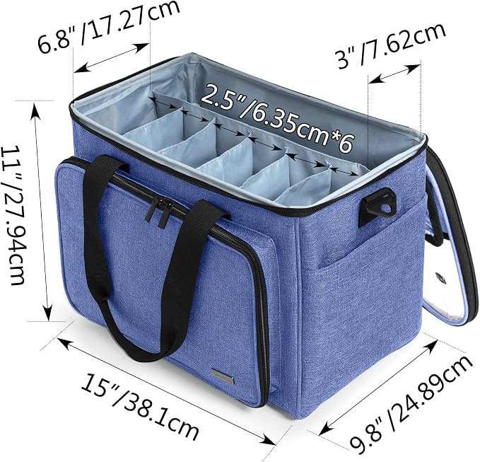 Teamoy Knitting Bag, Yarn Storage Organizer Crochet Bag Tote, Dark Blue | Yarn Holder with Inner Divider(Sewn to Bottom) for Crochet Hook, Knitting Needles(Up to 14"), Project and Crocheting Supplies