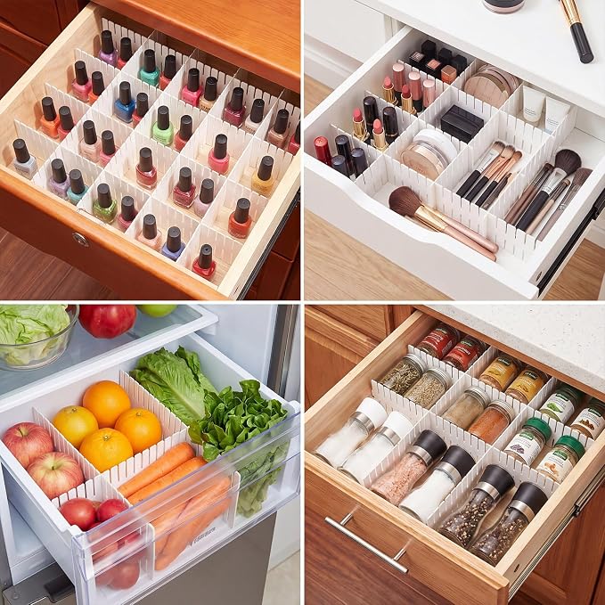 Vesici 80 Pcs Drawer Dividers Adjustable Plastic Organizer DIY Separators Storage Dividers for Socks, Underwear, Makeup, Tidy Kitchen, Bedroom, Dresser(White)
