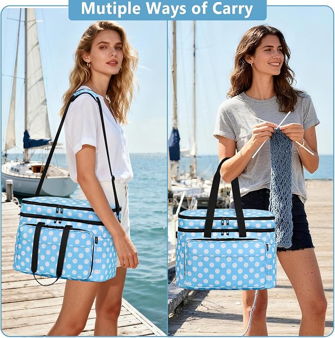 Crochet Organizer Bag with Yarn Holder, Large Yarn Storage for Accessories | 3PCS Crochet Knitting Bag with Accessory Pouch for Hooks, Needles, Travel Tote, Crochet Lovers, Gift for Crafters, No-Tangle