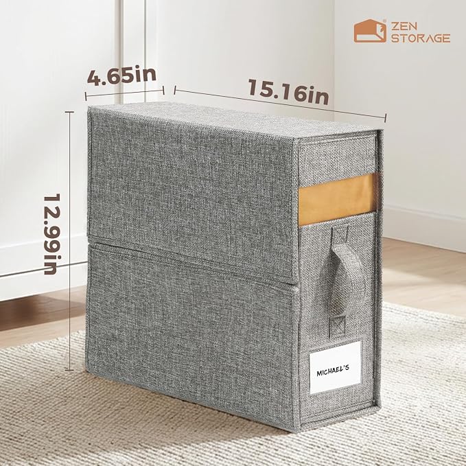 Sheet Organizers and Storage for Linen Closet, 12Pack Grey | 1200D Linen-Type Cloth, Fits King and Queen Sheet Sets, Clear Window and Label Slot, Foldable Dustproof Storage with Handle