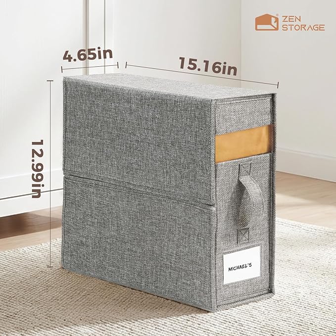 Sheet Organizers and Storage for Linen Closet, 4Pack Grey | 1200D Linen-Type Cloth, Fits King and Queen Sheet Sets, Clear Window and Label Slot, Foldable Dustproof Storage with Handle