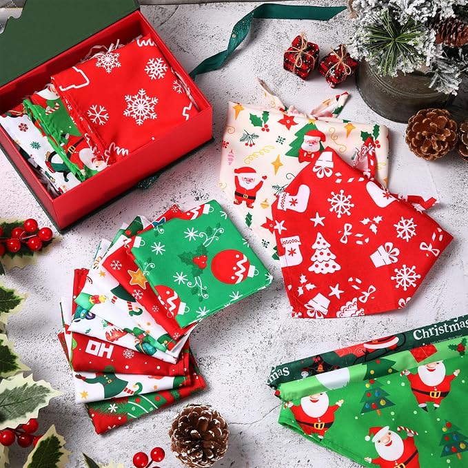 Abbylike 50 Pcs Christmas Dog Bandanas Bulk, Snowman Reindeer Santa